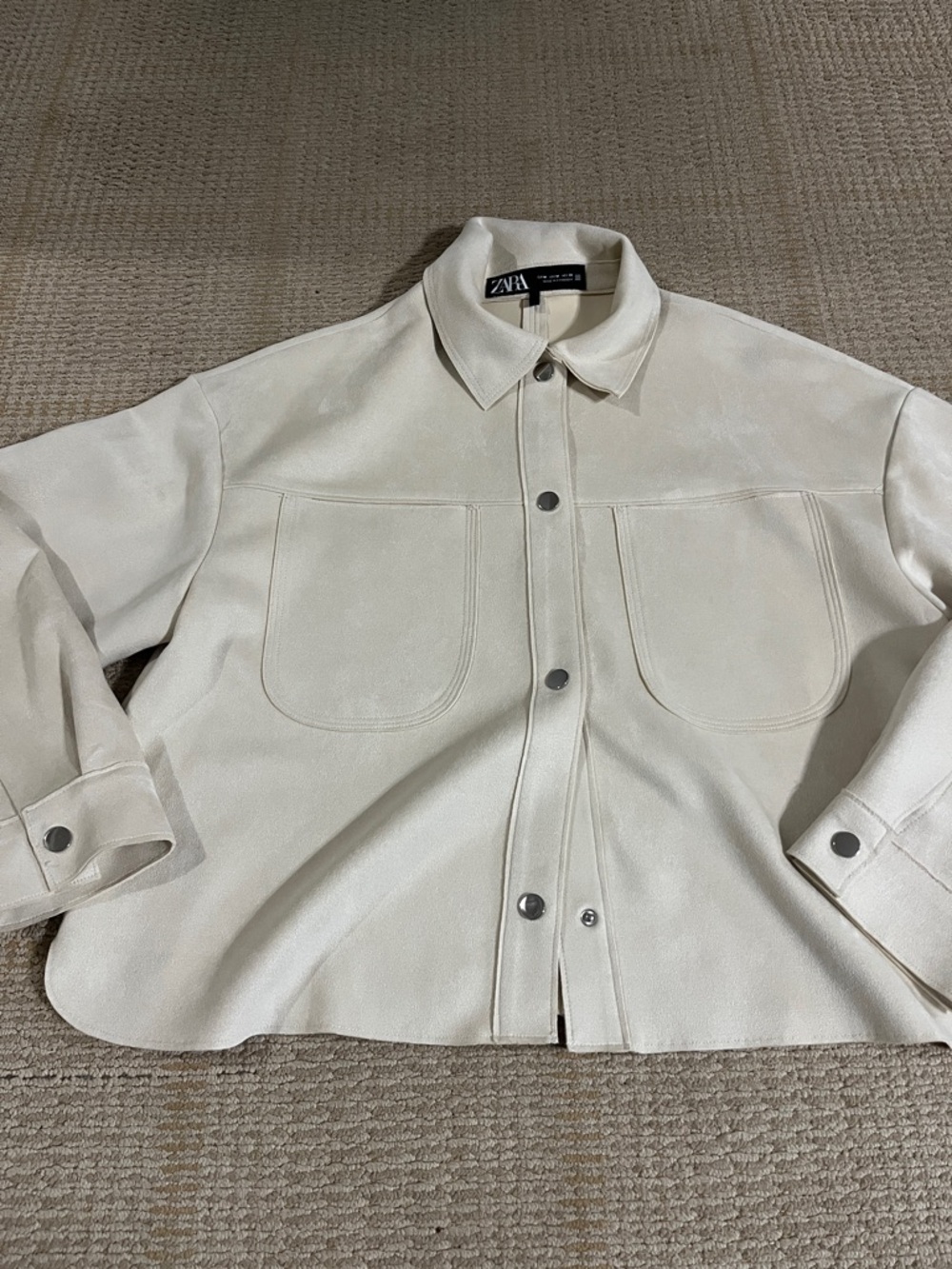 Zara Cream Snap-Front Overshirt Jacket